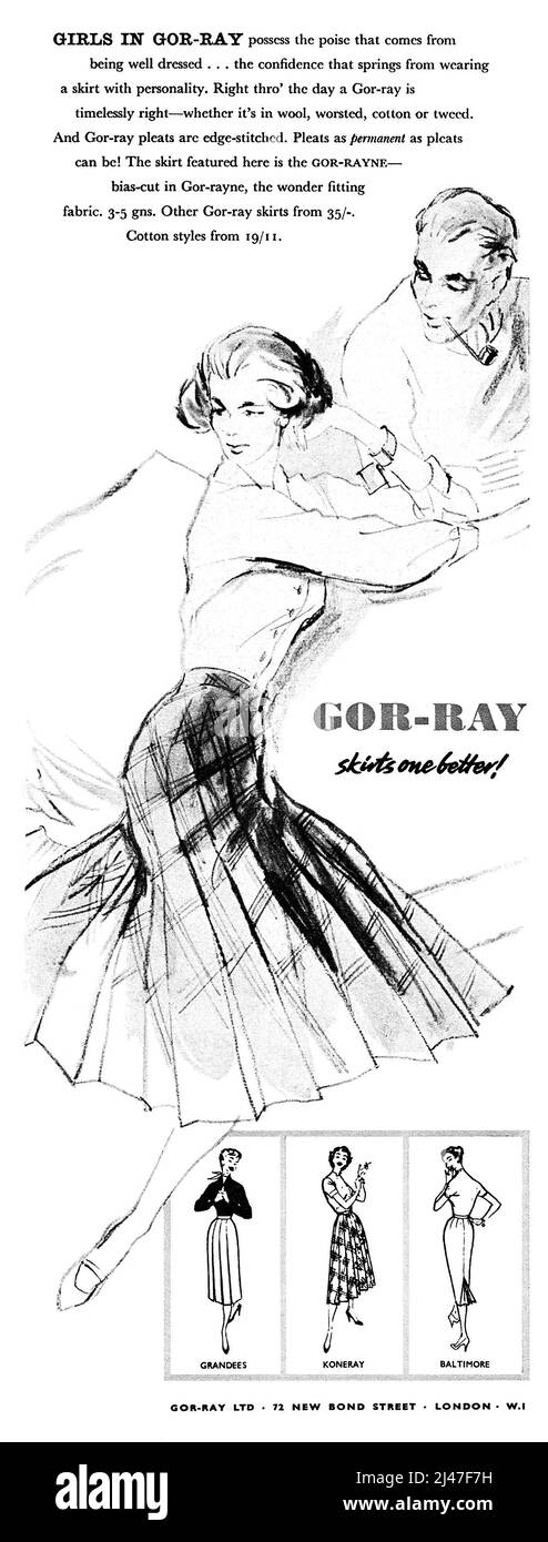 1957 Publicité britannique pour Gor-Ray Jupes. Banque D'Images