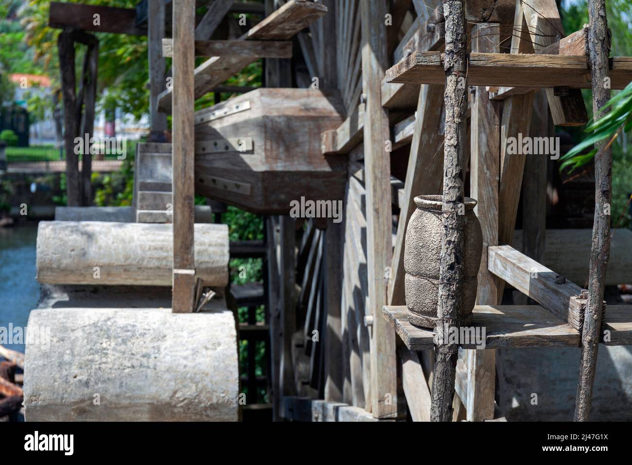 Europe, Portugal, Tomar, Parc Mouchao, la roue d'eau préservée sur le fleuve Nabão (détail) Banque D'Images