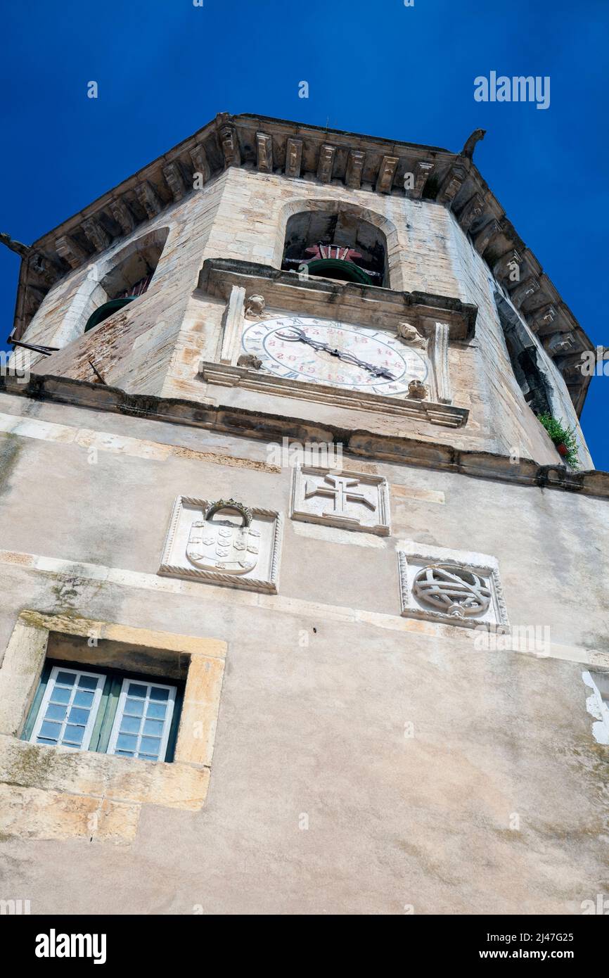 Europe, Portugal, Tomar, Igreja de São João Baptista (église Saint Jean-Baptiste) montrant la Tour-cloche octogonale (détail) Banque D'Images