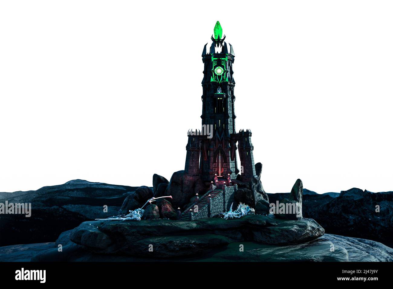 Squelette d'os de dragon de tour d'amind de fantaisie sombre Banque D'Images