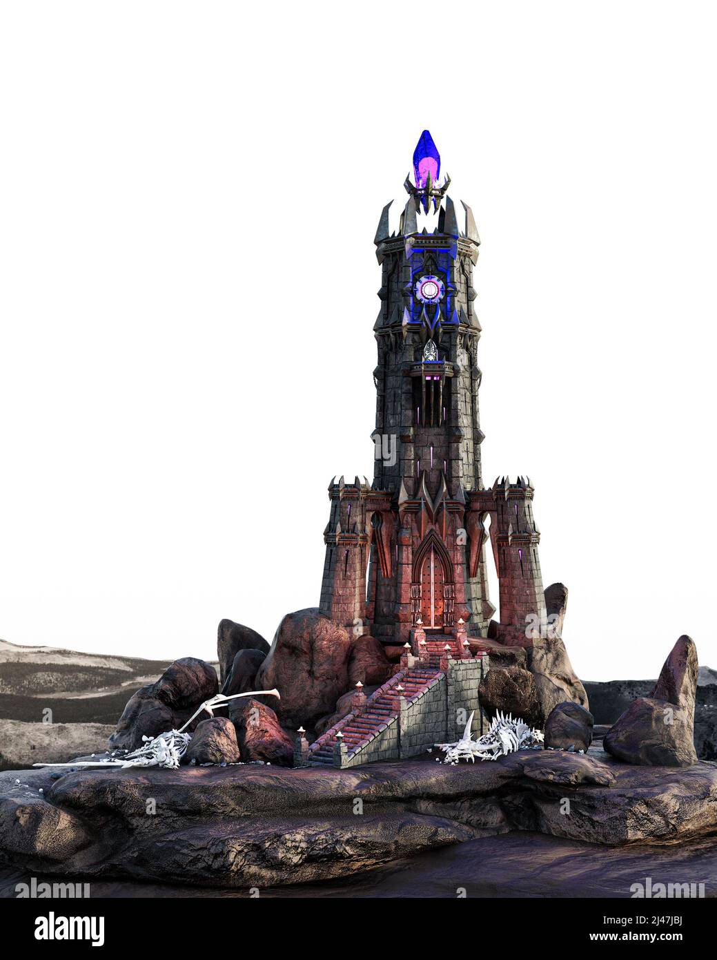 Squelette d'os de dragon de tour d'amind de fantaisie sombre Banque D'Images