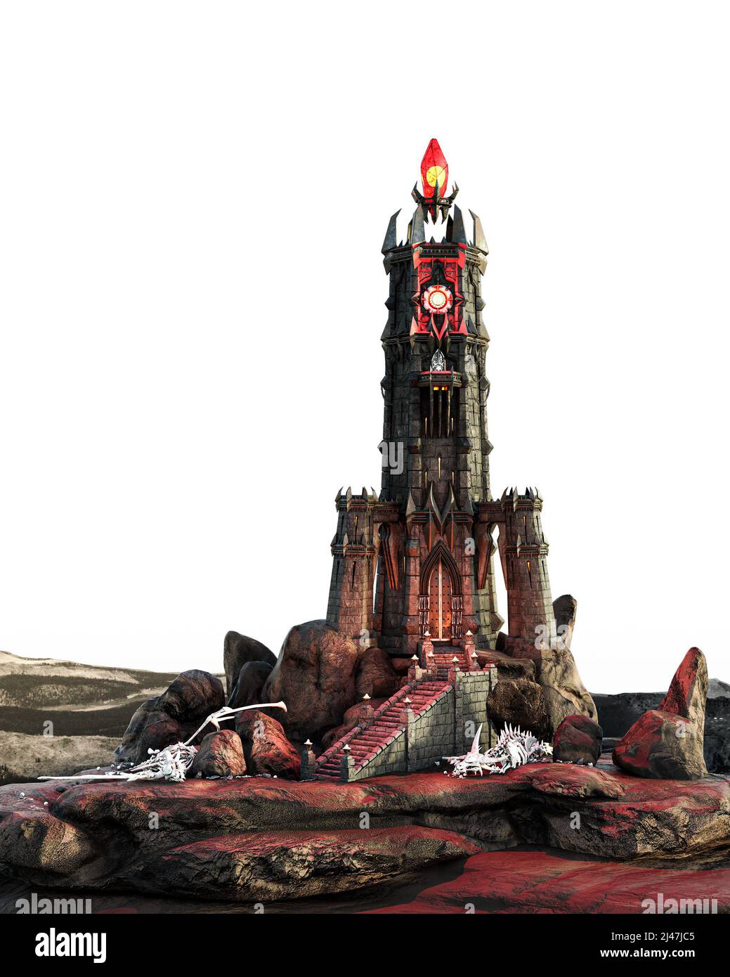 Squelette d'os de dragon de tour d'amind de fantaisie sombre Banque D'Images