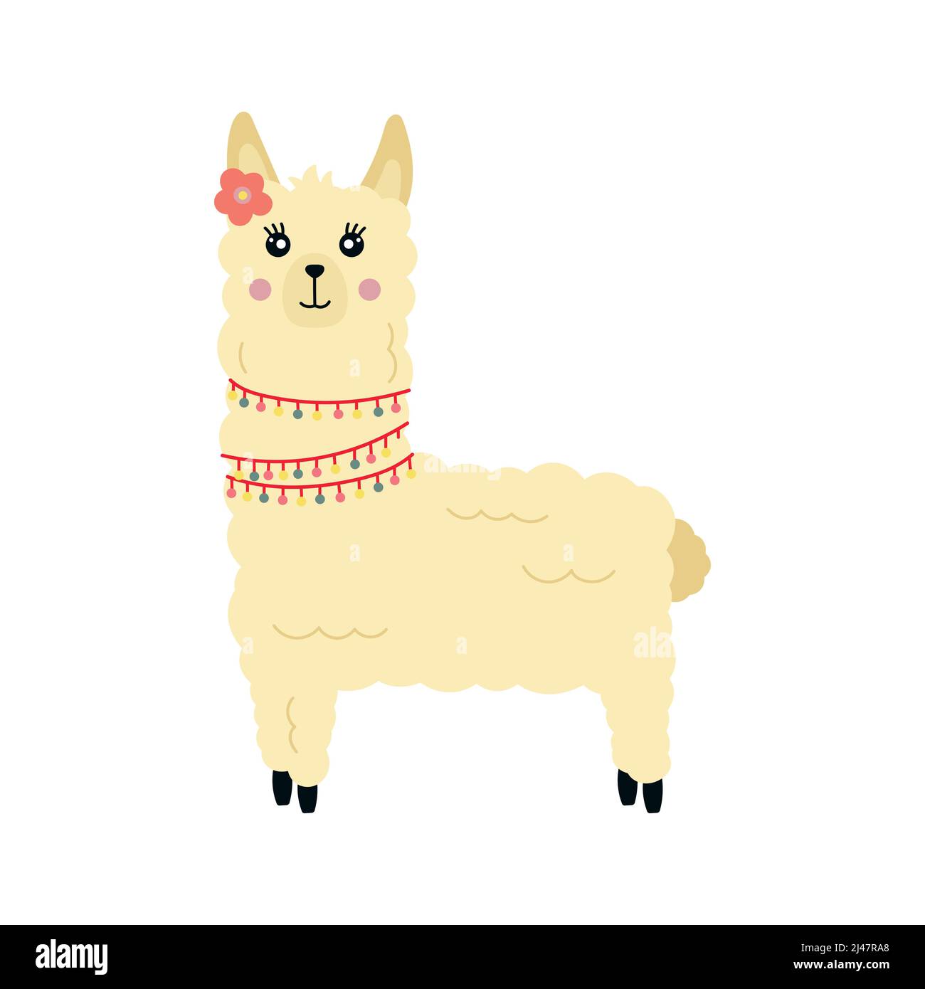 Adorable alpaga lama orné de perles à motif vectoriel. Illustration de caractères Llama pour la création de pépinière, affiche, carte de vœux ou logo. Illustration de Vecteur