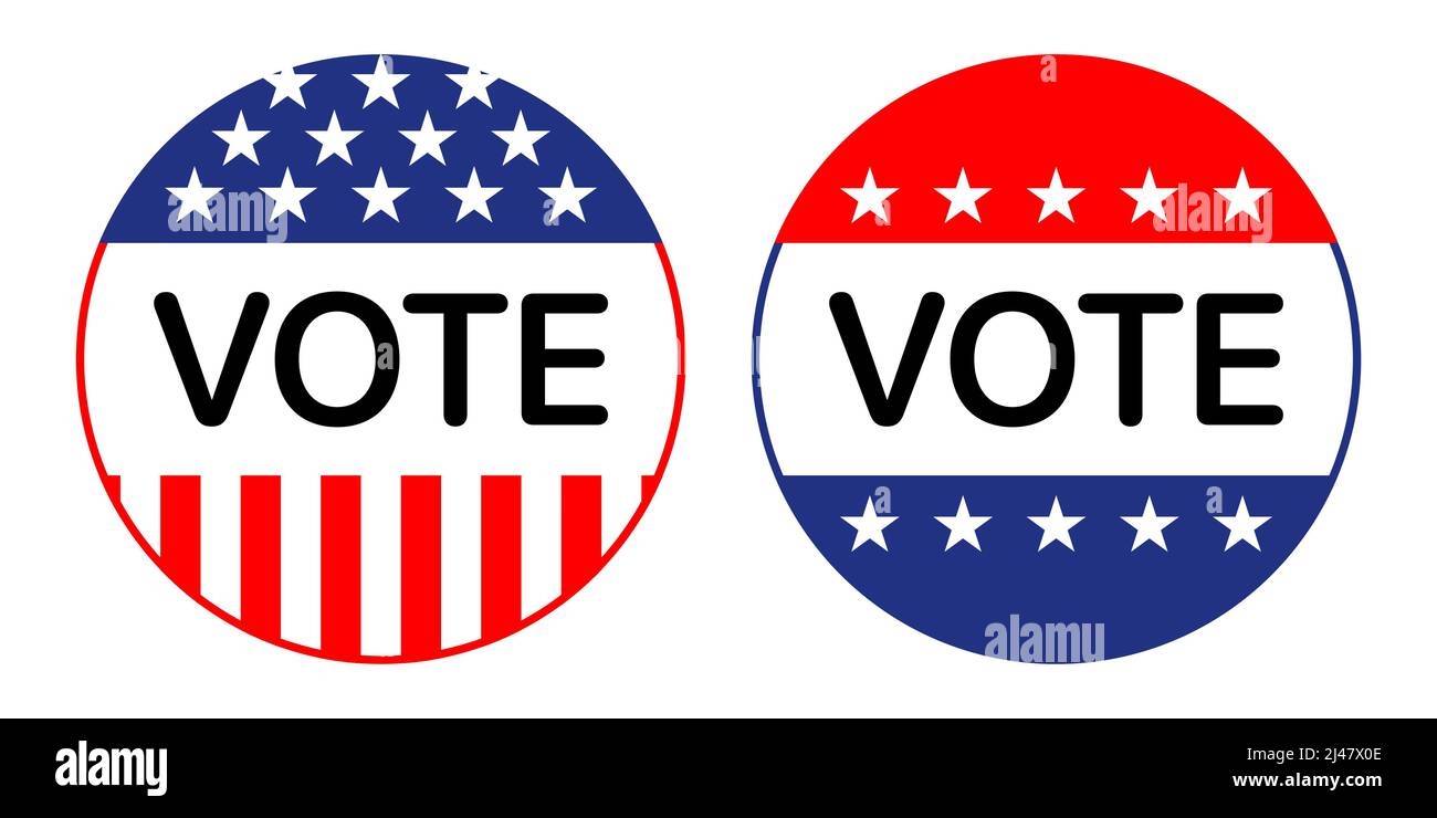 Ensemble vectoriel d'autocollants DE VOTE drapeau américain, isolés sur fond blanc. Illustration de Vecteur
