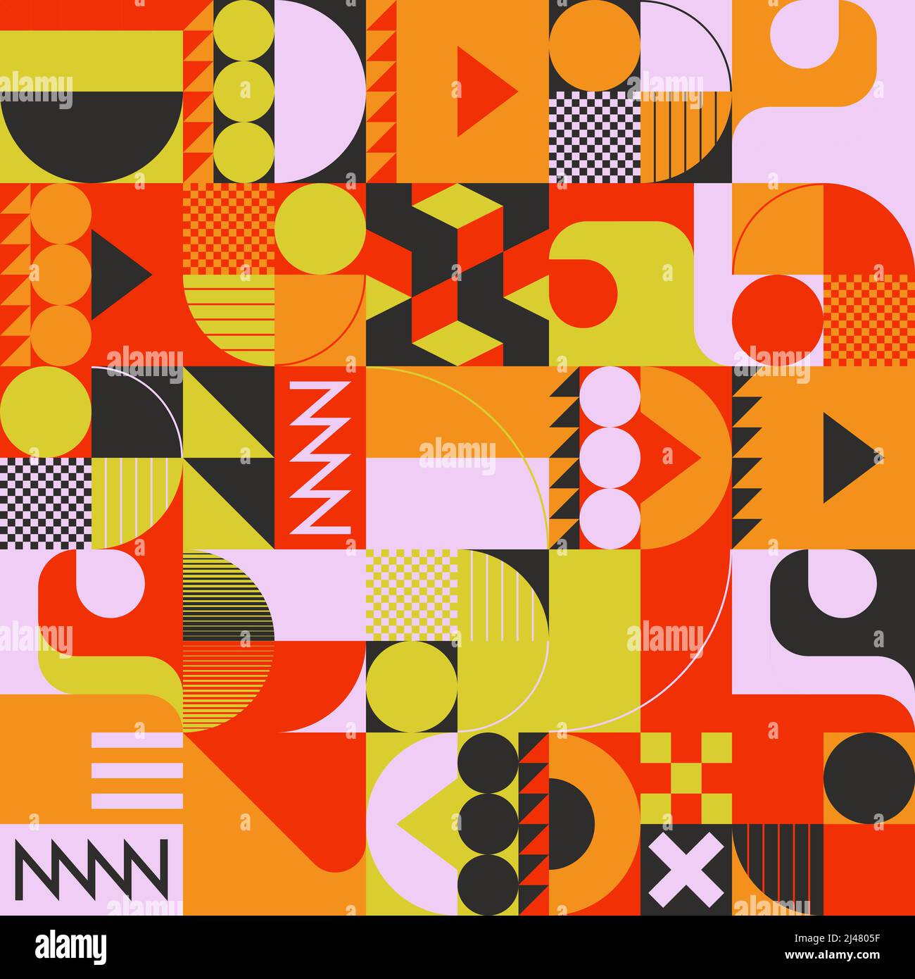 Motif vectoriel abstrait coloré composé de formes et d'éléments géométriques variés. Design graphique numérique pour poster, couverture, art, présentation Illustration de Vecteur