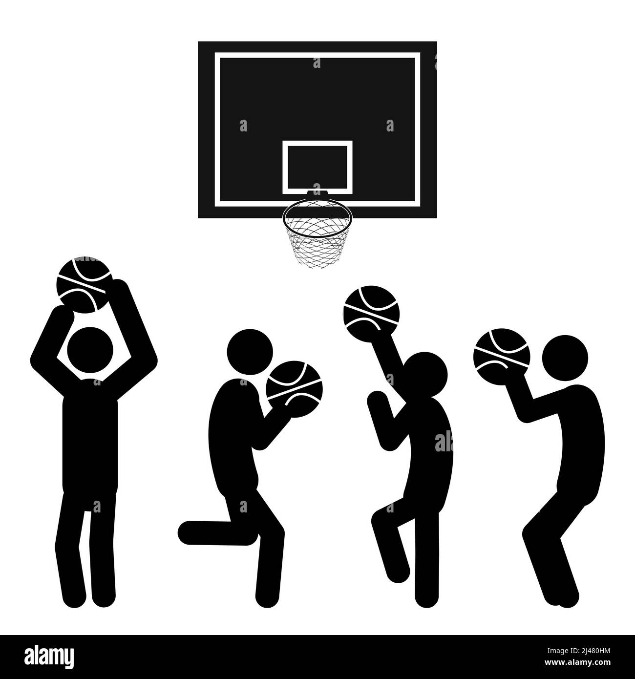Jeu de figurines jouant au basket-ball sur fond blanc. Style plat, illustration vectorielle. Illustration de Vecteur