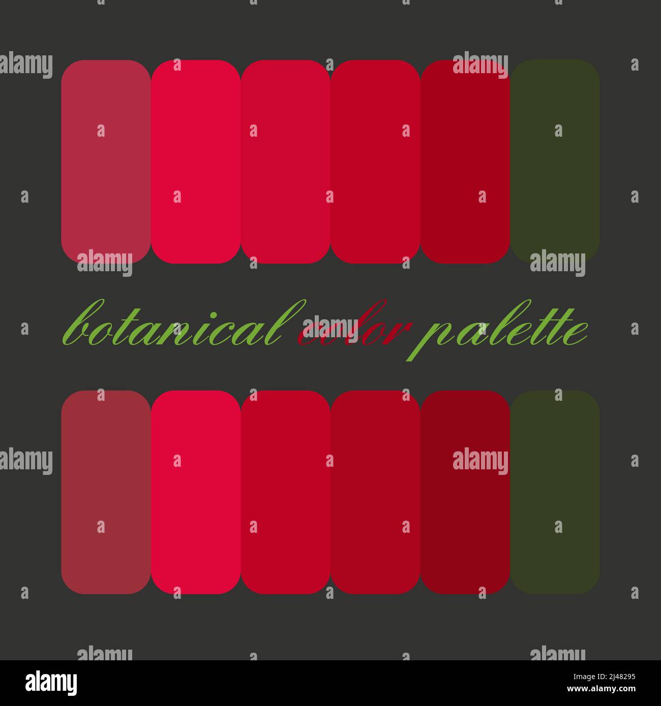 Palettes de couleurs tendance. Palette de couleurs botaniques faite de fleurs de rose écarlate, ensemble d'illustrations vectorielles. Idées de décoration pour les nuances de couleurs.Fabrication. Illustration de Vecteur