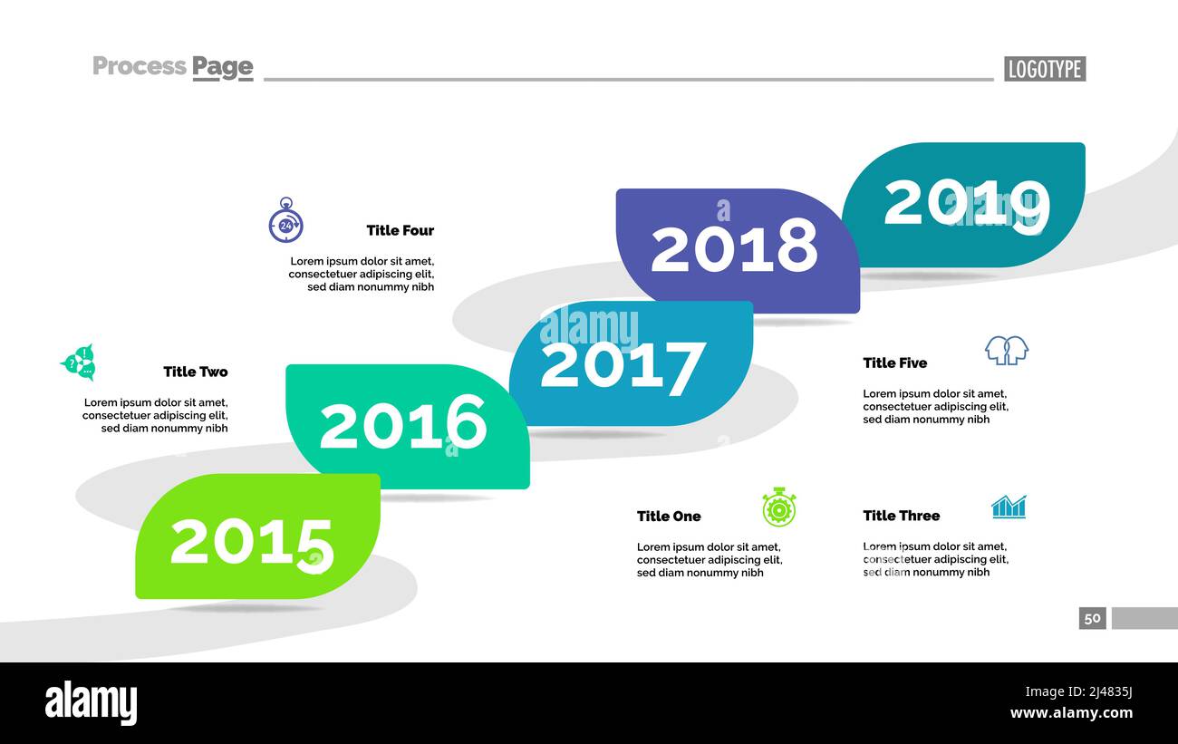 Modèle de diagramme de processus de calendrier de cinq ans. Visualisation des données métier. Concept créatif d'idée, de flux de travail, de plan, de planification, de finance ou de gestion pour in Illustration de Vecteur