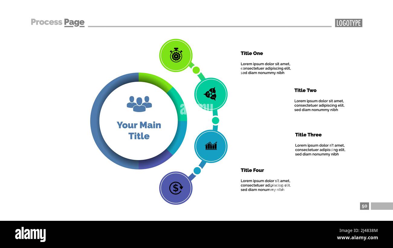 Modèle de diagramme de processus d'approche commerciale à quatre options. Visualisation des données métier. Entreprise, modèle, idée, formation, travail d'équipe ou marketing créatif con Illustration de Vecteur