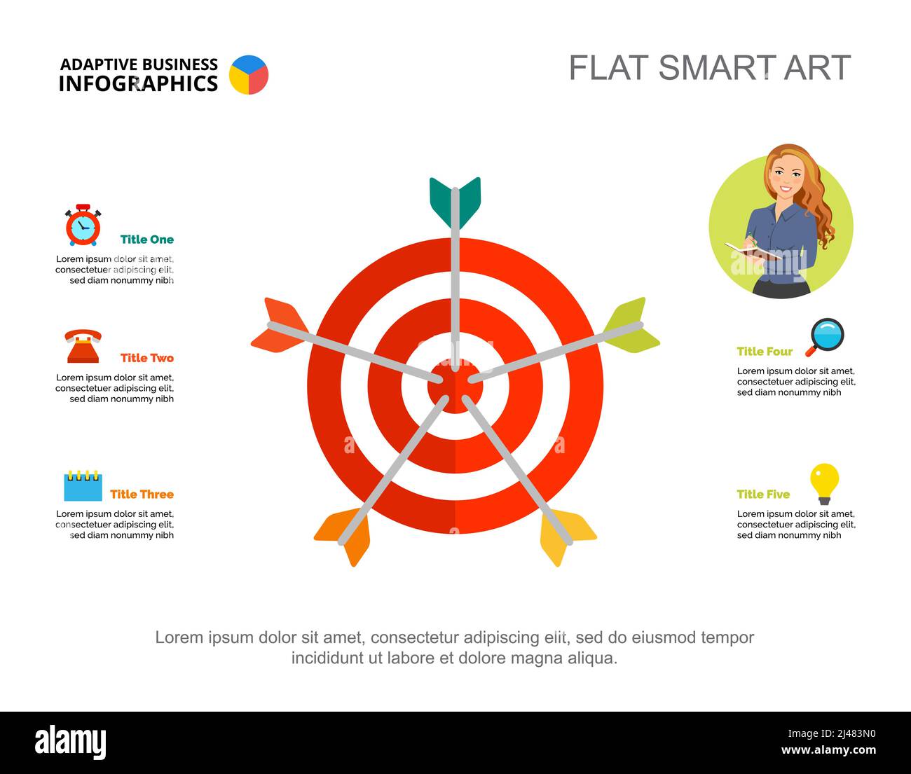 Modèle de diapositive d'objectif d'entreprise. Données d'entreprise. Graphique, graphique, conception. Concept créatif pour l'infographie, rapport. Peut être utilisé pour des sujets tels que viser, strat Illustration de Vecteur