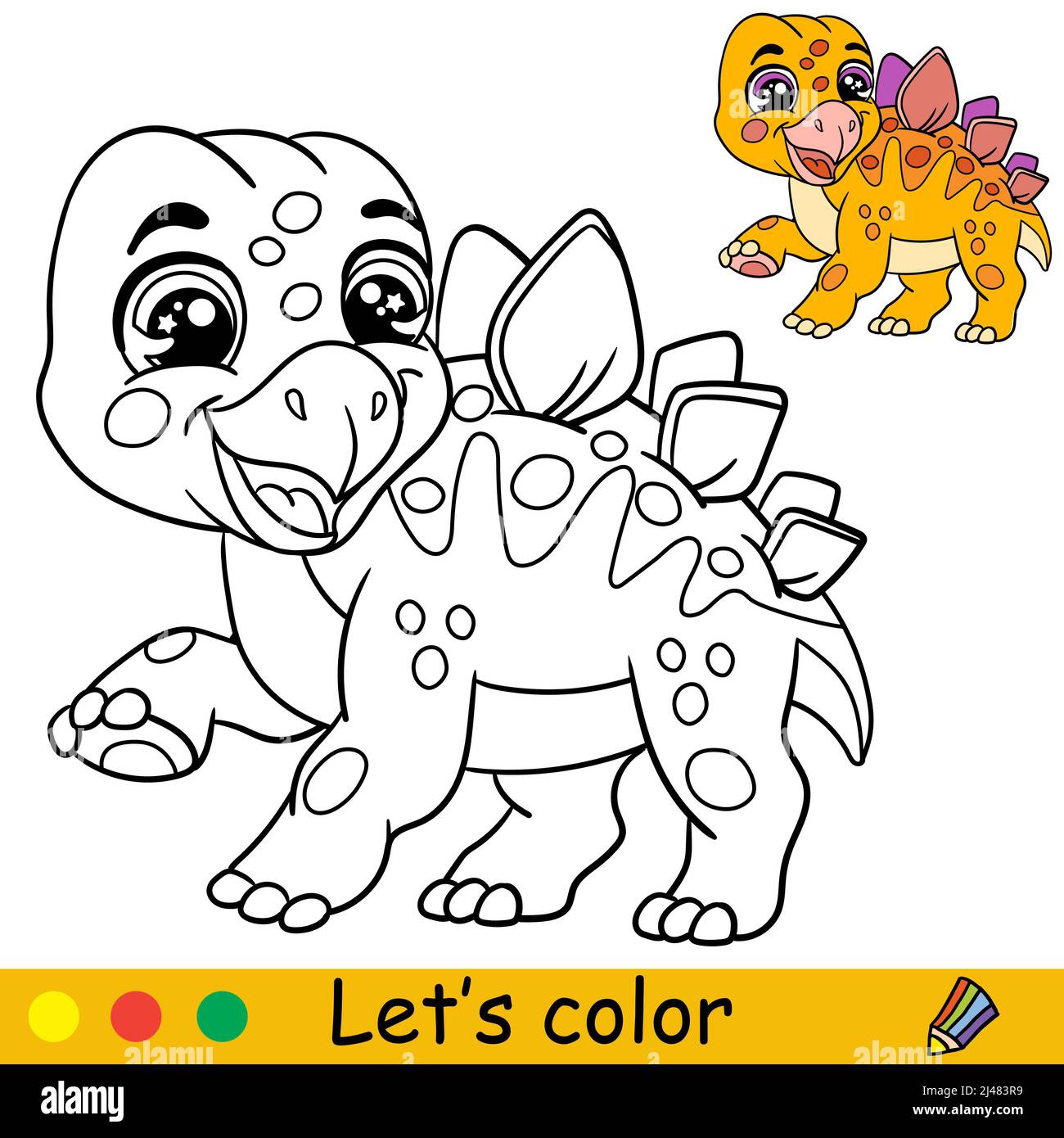 Dessin animé dinosaure stegosaurus mignon. Page de livre de coloriage avec modèle coloré pour les enfants. Illustration vectorielle isolée. Pour livre de coloriage, impression, jeu, p Illustration de Vecteur