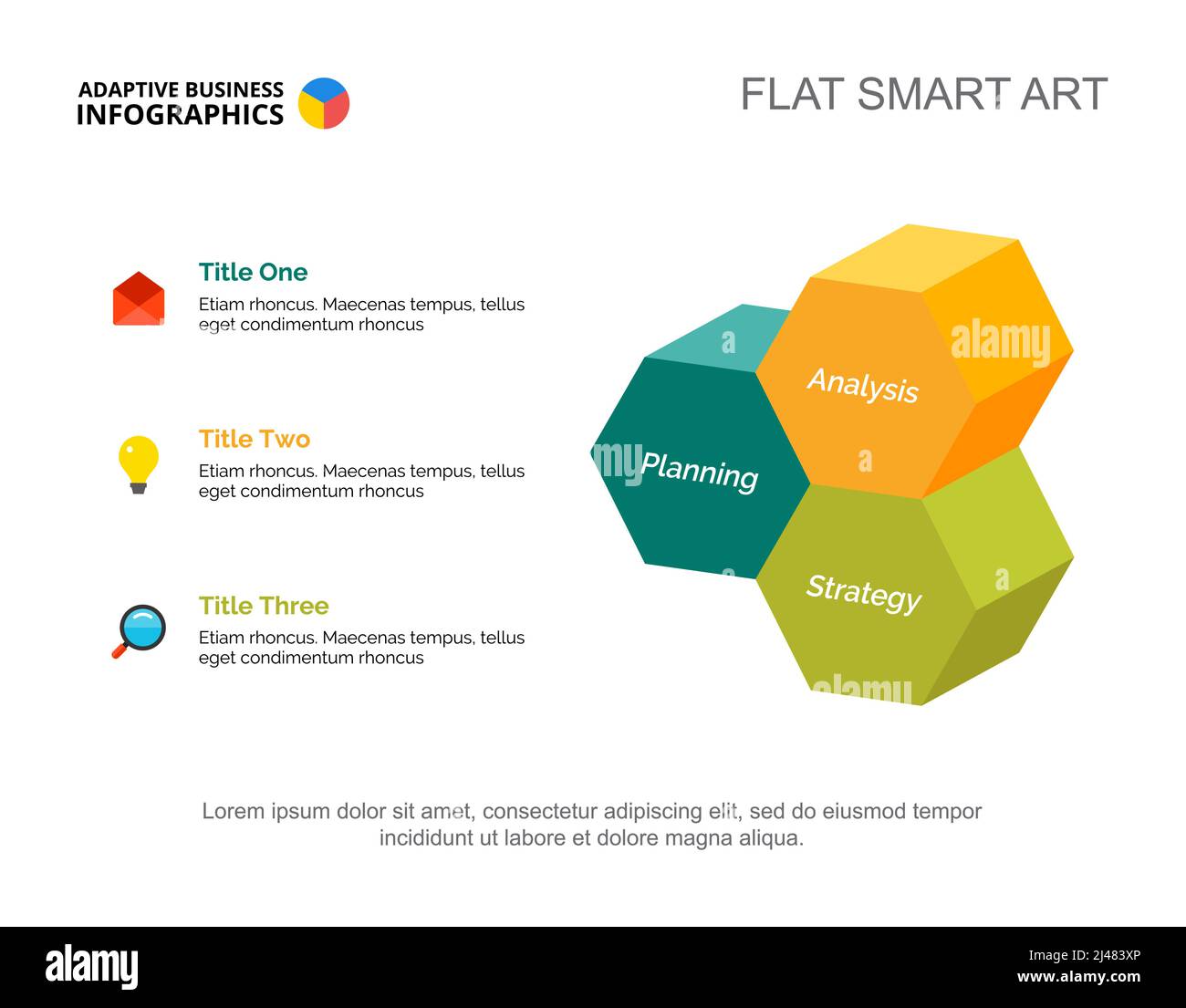 Modèle d'organigramme du processus de planification à trois éléments pour la présentation. Visualisation des données métier. Stratégie, idée, analyse ou marketing concept créatif f Illustration de Vecteur