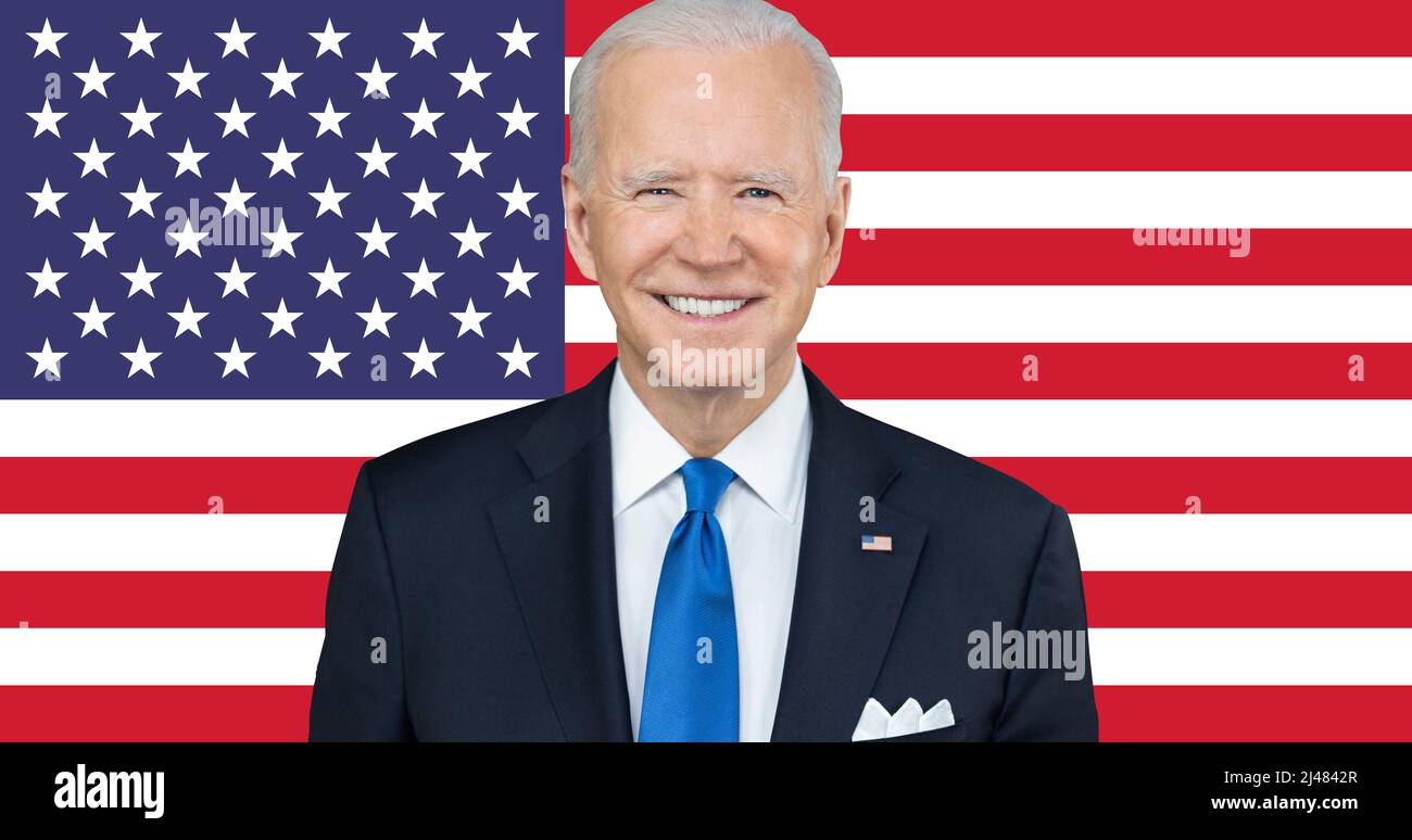 Joe Biden et drapeau des États-Unis Banque D'Images