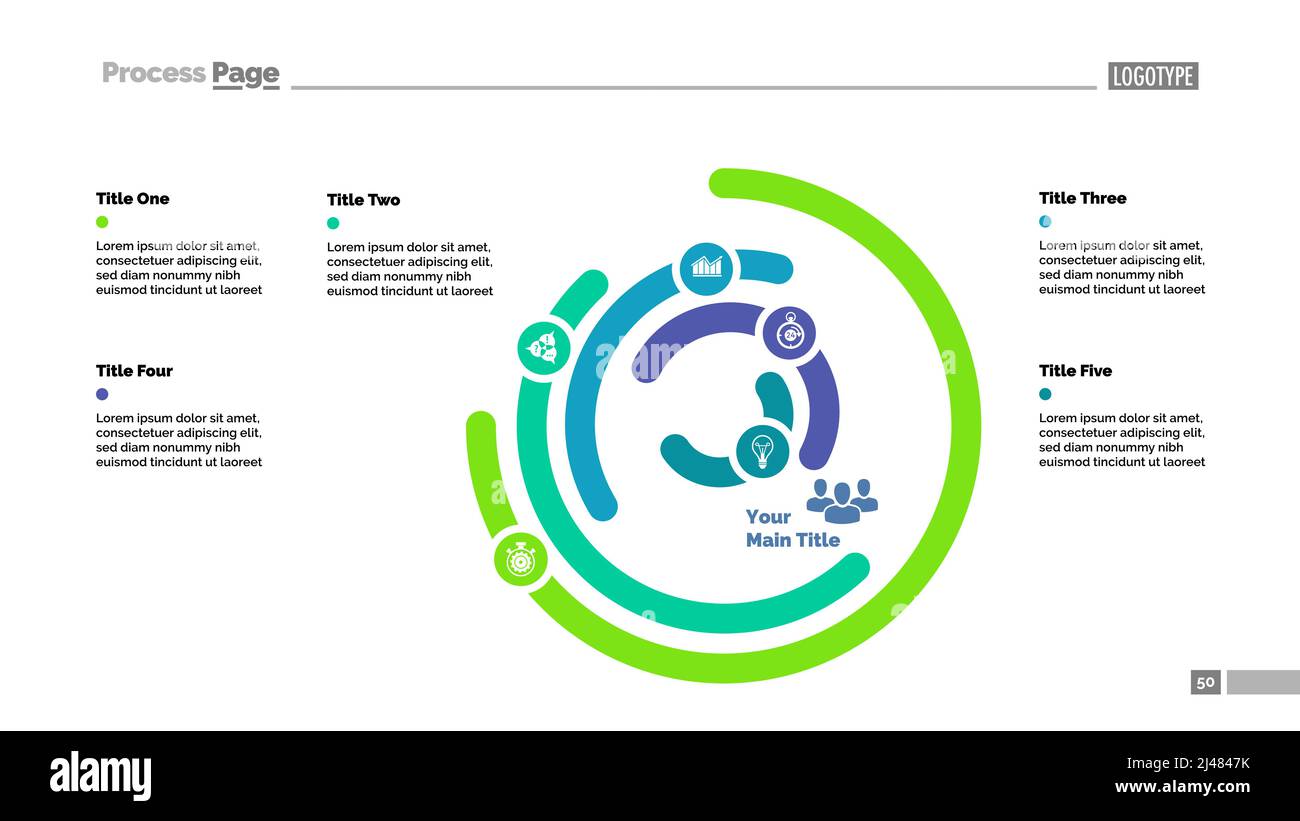Modèle de diapositive de graphique à anneaux à six couches. Données d'entreprise. Graphique, diagramme, conception. Concept créatif pour l'infographie, la présentation. Peut être utilisé pour les rubriques li Illustration de Vecteur