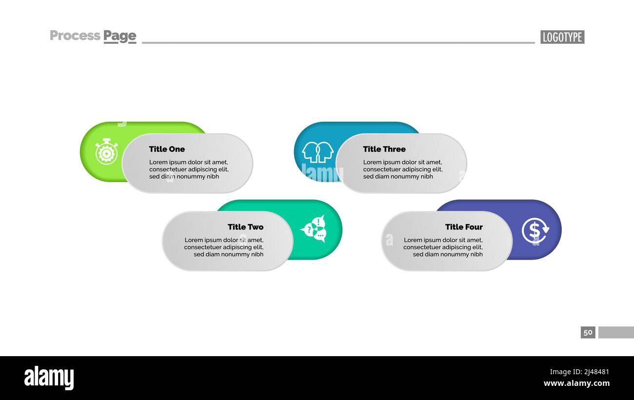 Modèle de tableau de processus de solution à quatre options pour présentation. Données d'entreprise. Éléments de diagramme, graphique. Examen, idée, planification, formation ou marché Illustration de Vecteur