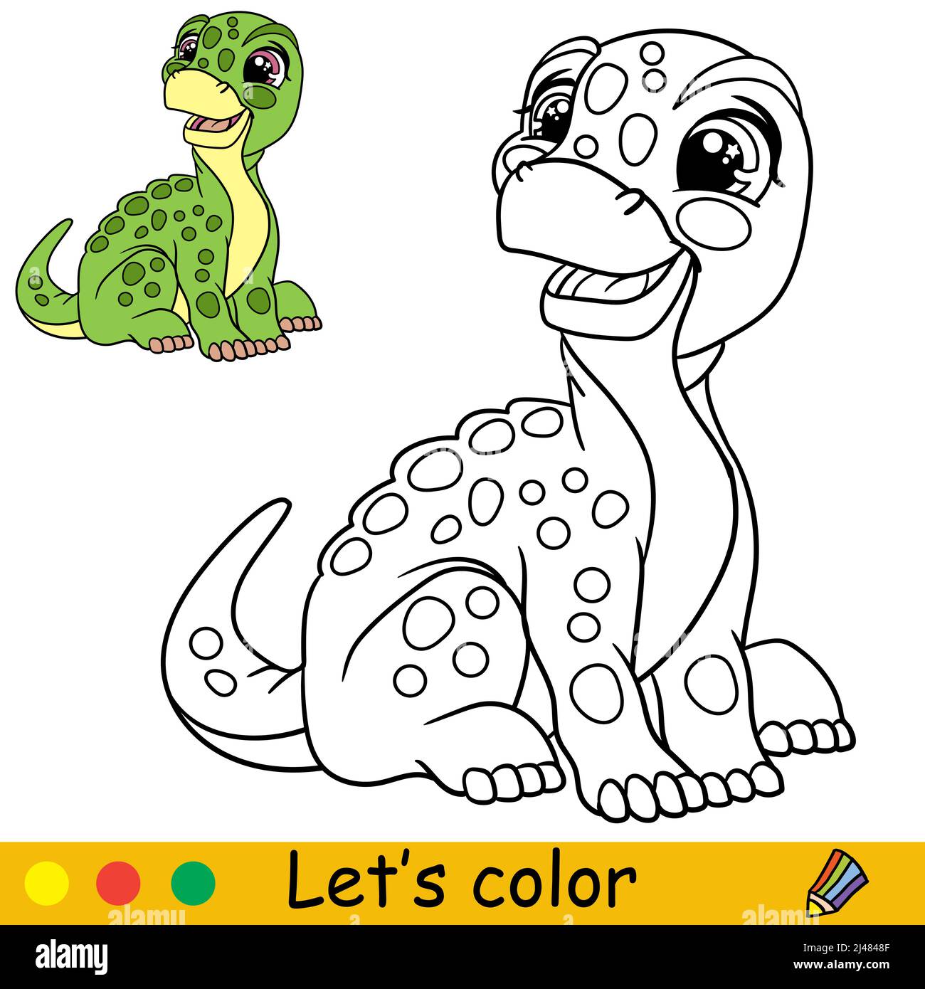 Dessin animé dinosaure brontosaurus. Page de livre de coloriage avec modèle coloré pour les enfants. Illustration vectorielle isolée. Pour le livre de coloriage, imprimez Illustration de Vecteur