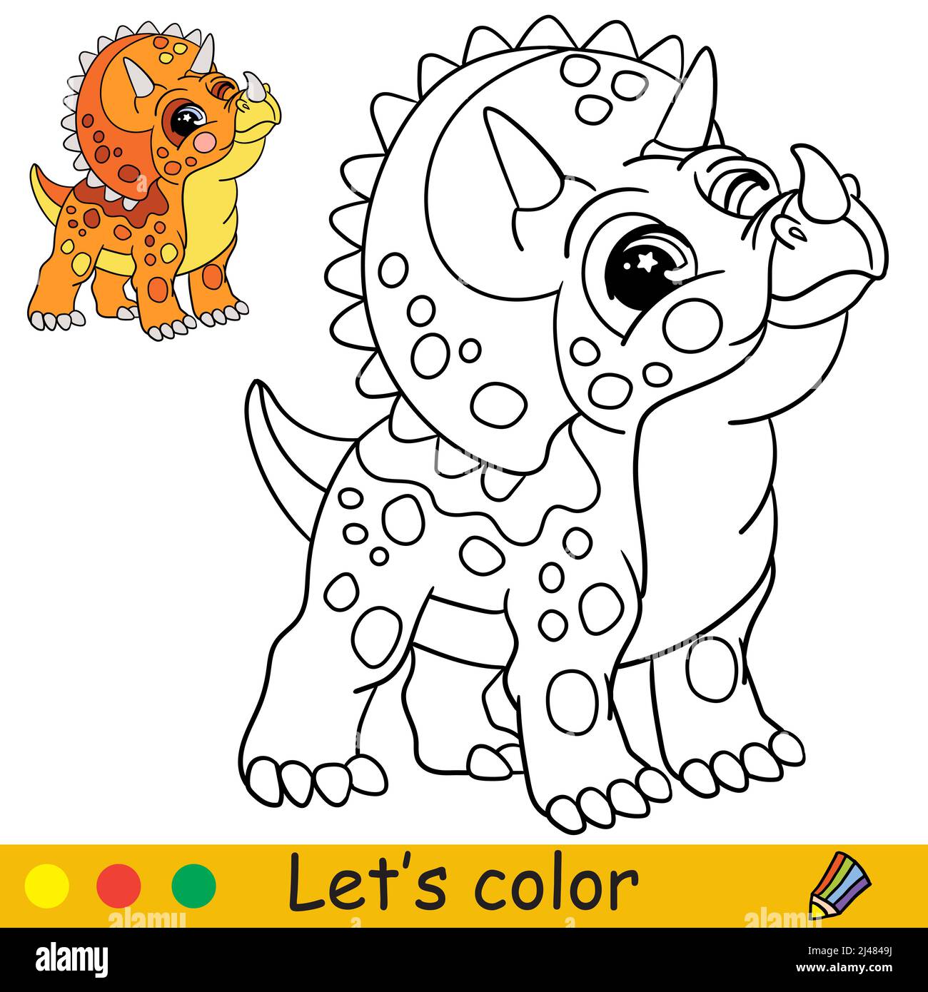 tricératops à motif dinosaure de dessin animé. Page de livre de coloriage avec modèle coloré pour les enfants. Illustration vectorielle isolée. Pour livre de coloriage, impression, jeu, p Illustration de Vecteur