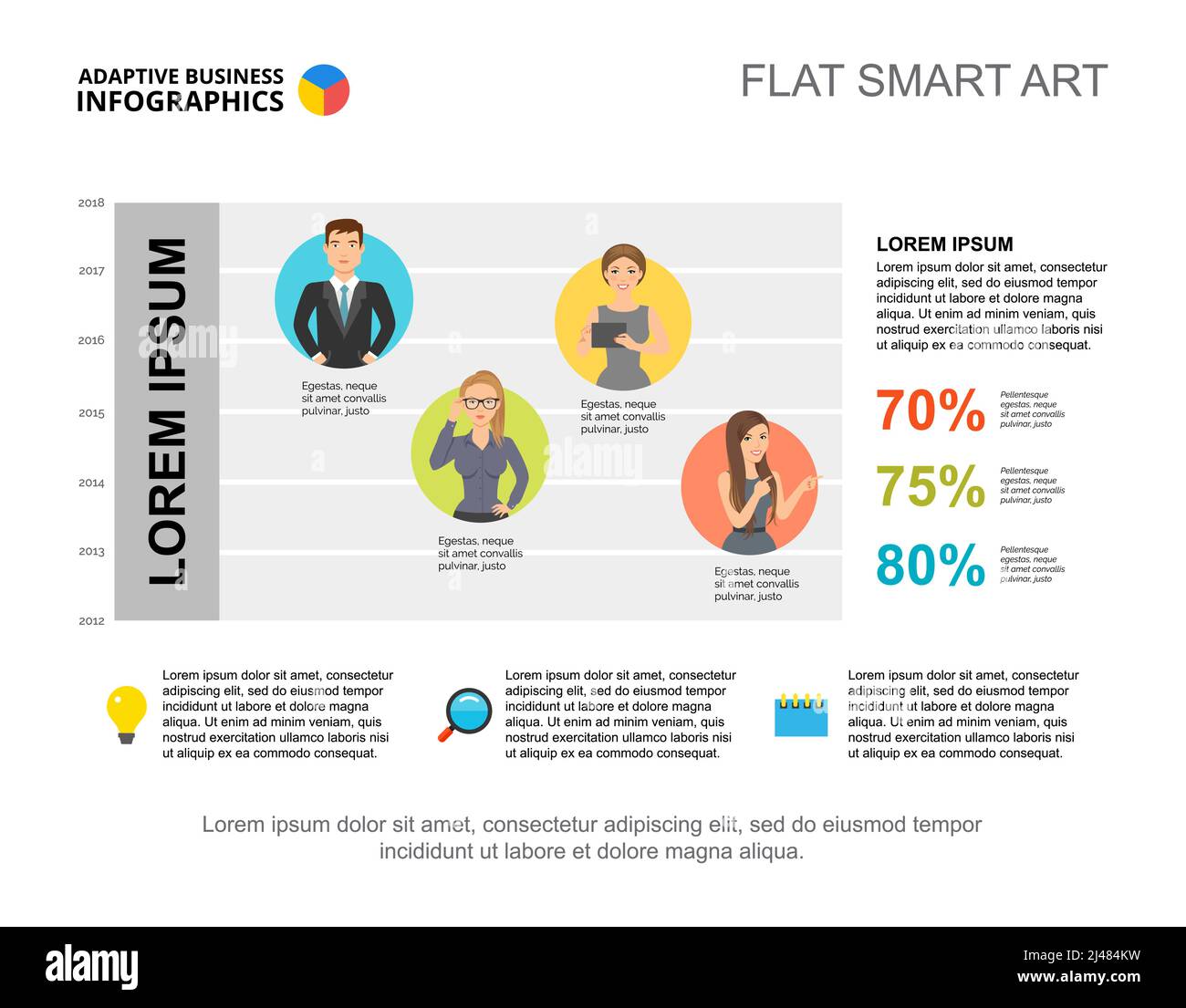 Modèle de diapositive du graphique de pourcentage de la chronologie de l'entreprise pour la présentation. Éléments abstraits du graphique, du diagramme, du graphique. Analyse, planification, statistiques ou ma Illustration de Vecteur