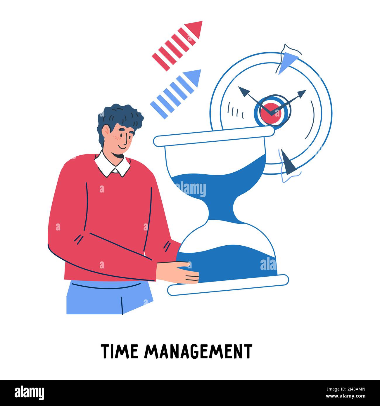 Gestion du temps et planification pour améliorer la productivité, vecteur plat isolé. Illustration de Vecteur