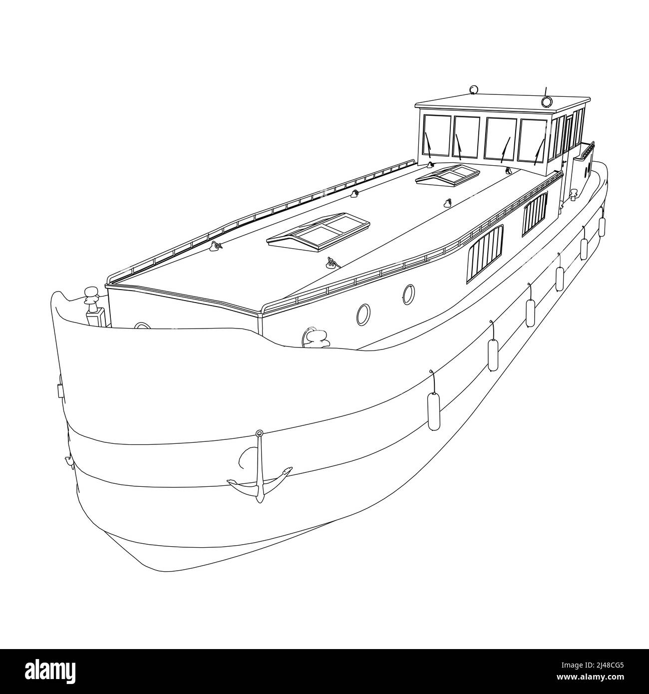 Contour du bateau à partir de lignes noires isolées sur fond blanc. Illustration vectorielle. Illustration de Vecteur