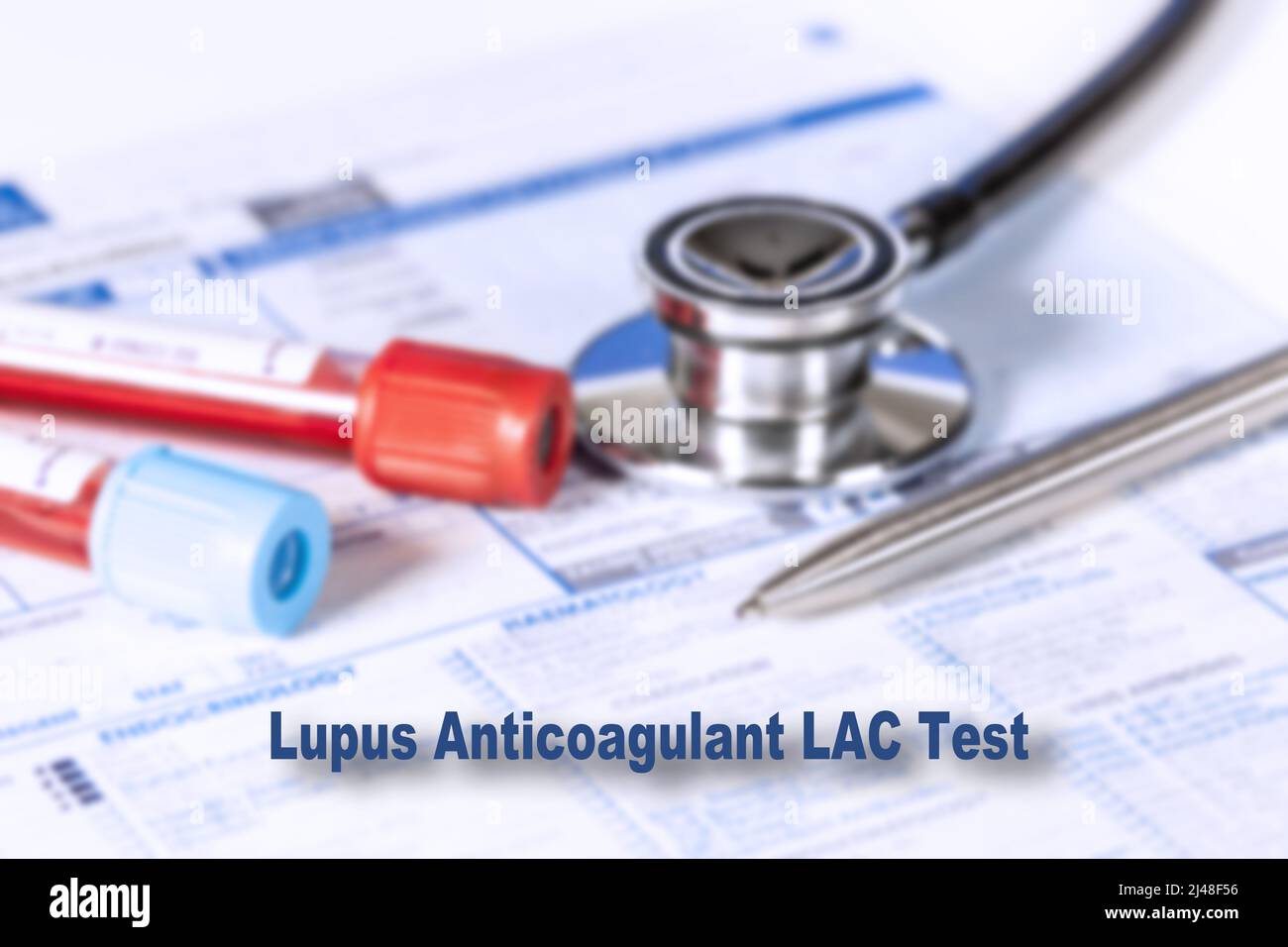 Lupus anticoagulant test lac Test concept médical. Liste de contrôle des tests médicaux avec texte et stéthoscope Banque D'Images