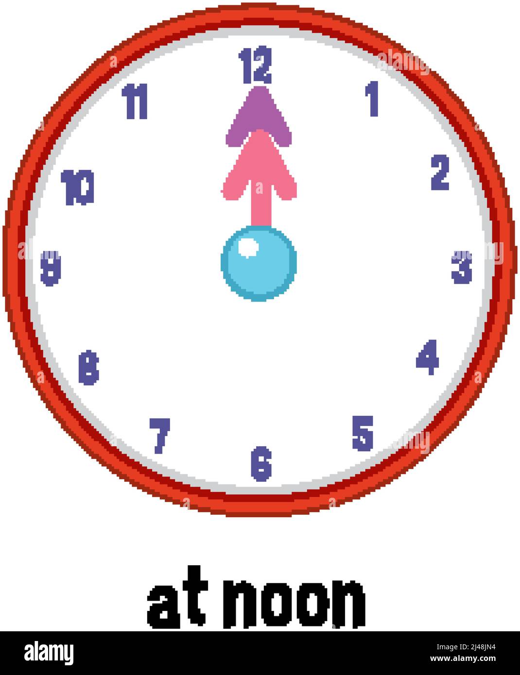 Prépositions de l'heure en anglais avec illustration de l'horloge à midi  Image Vectorielle Stock - Alamy