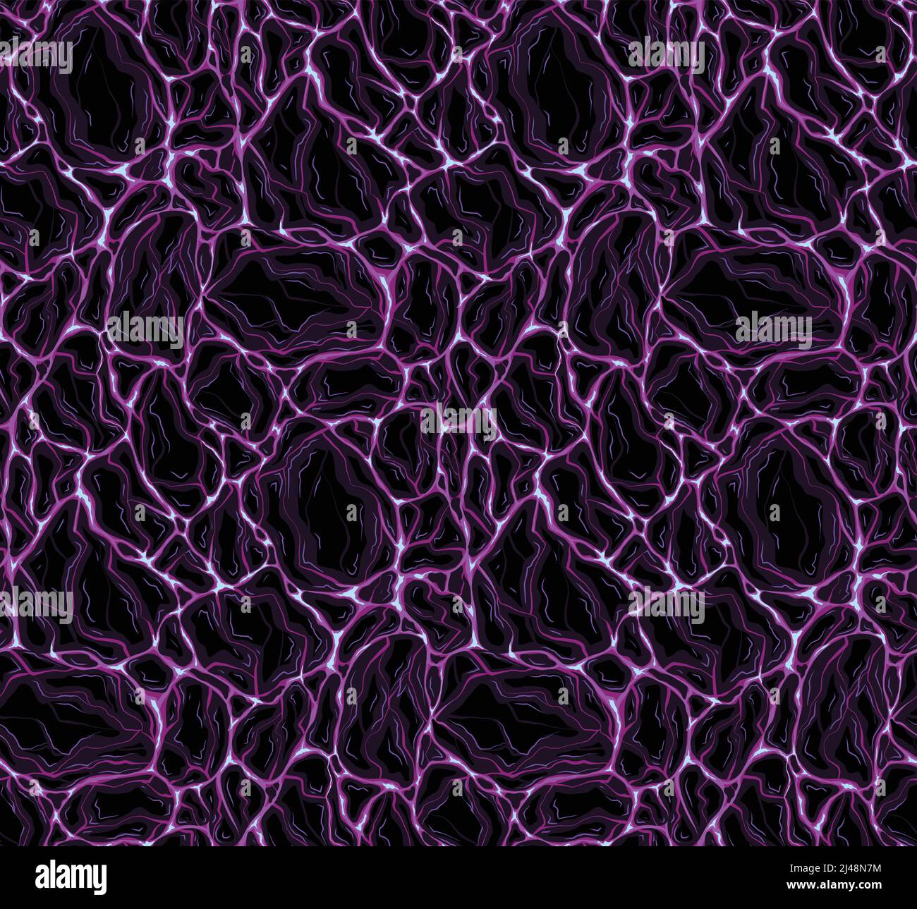 Vecteur sans éamon, motif de violet qui coule l'eau avec des pierres. Plasma de roche en fusion. Cyber éruption avec tremblement de terre. Catastrophe. Texture pour le tissu Illustration de Vecteur