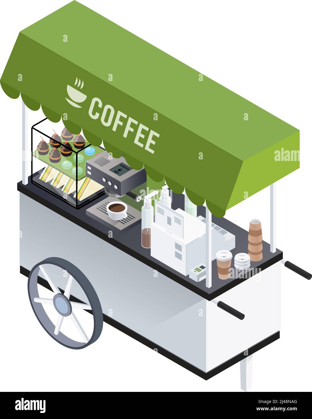 Composition d'un kiosque à café mobile avec image isométrique du ...