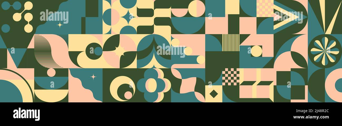 Œuvres d'art à motif vectoriel rétro inspiré de l'art, réalisées avec des formes géométriques abstraites et des formes audacieuses. Design graphique numérique pour poster, couverture, art, p Illustration de Vecteur
