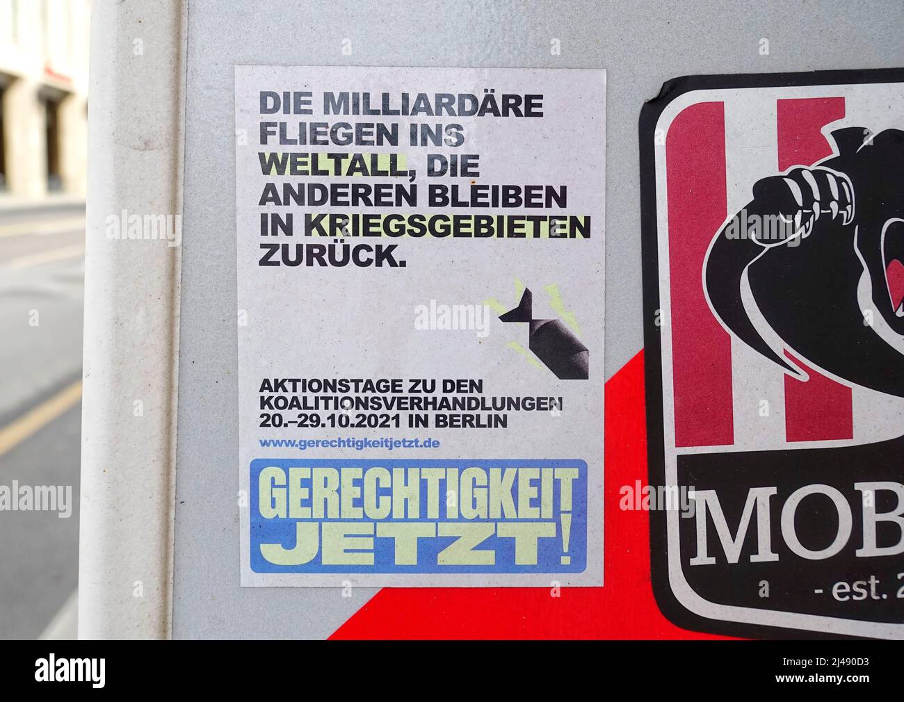 Sticker, Justice Now, Berlin, Allemagne Banque D'Images