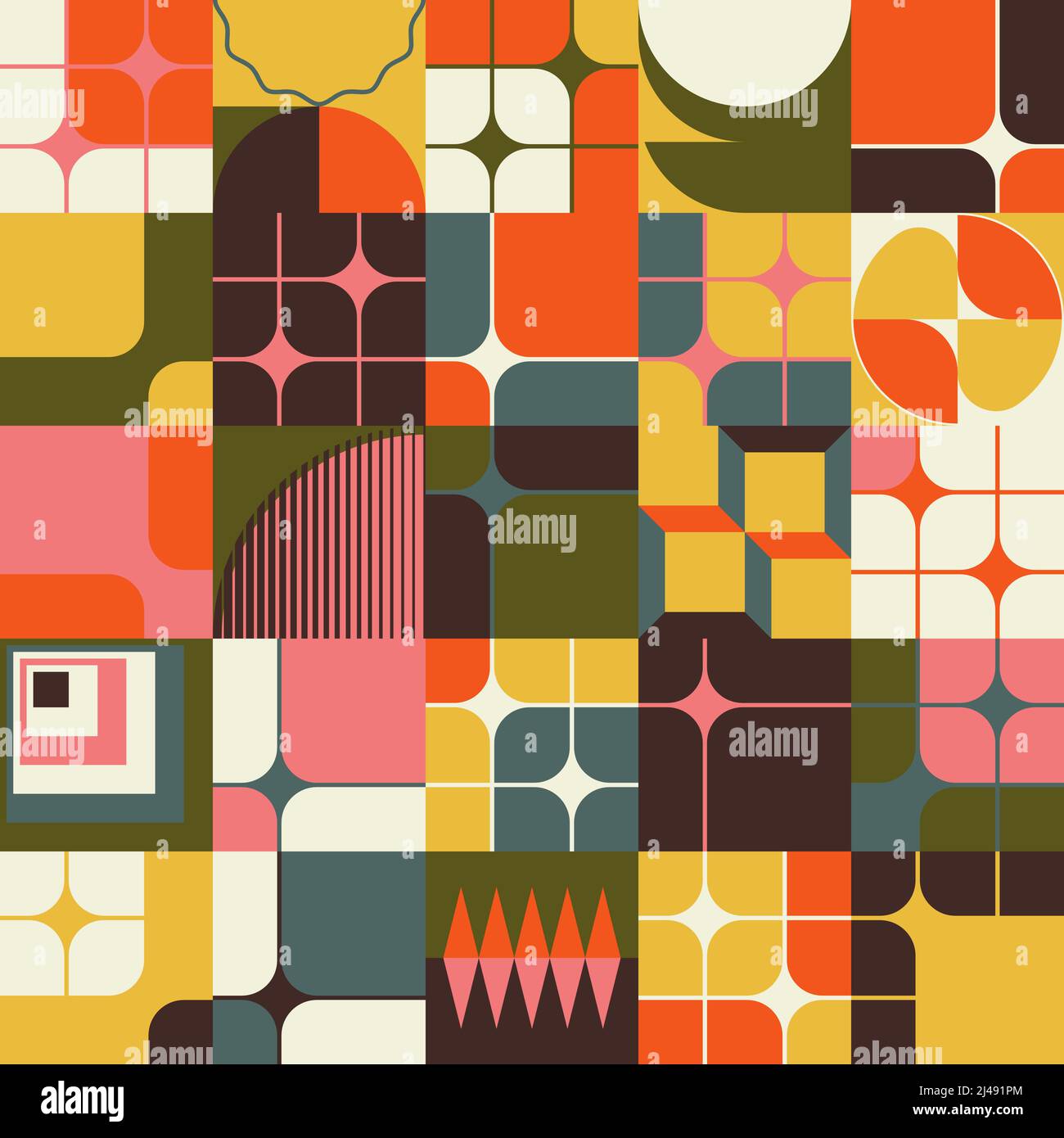 Œuvres d'art abstraites inspirées de Bauhaus, composées d'éléments de conception vectoriels et de formes géométriques audacieuses pour affiches, couvertures, œuvres d'art, présentations, imprimés, tissu, wal Illustration de Vecteur