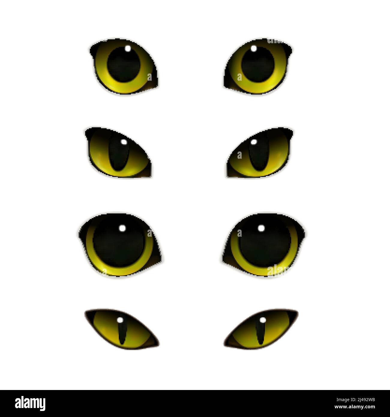 Cat Emotions yeux ensemble réaliste d'images isolées avec ouvert illustration vectorielle des yeux félins à moitié fermés Illustration de Vecteur