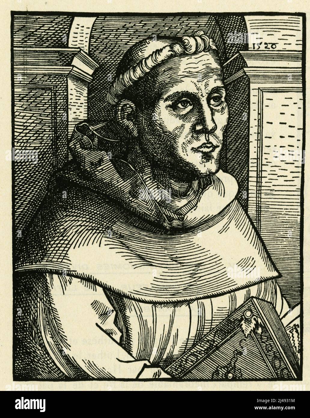 Le docteur Martin Luther (1483-1546) en costume de moine de l'ordre de Saint Augustin. Portrait grave en 1520, par Lucas Cranach le vieux (1472-1553). Banque D'Images