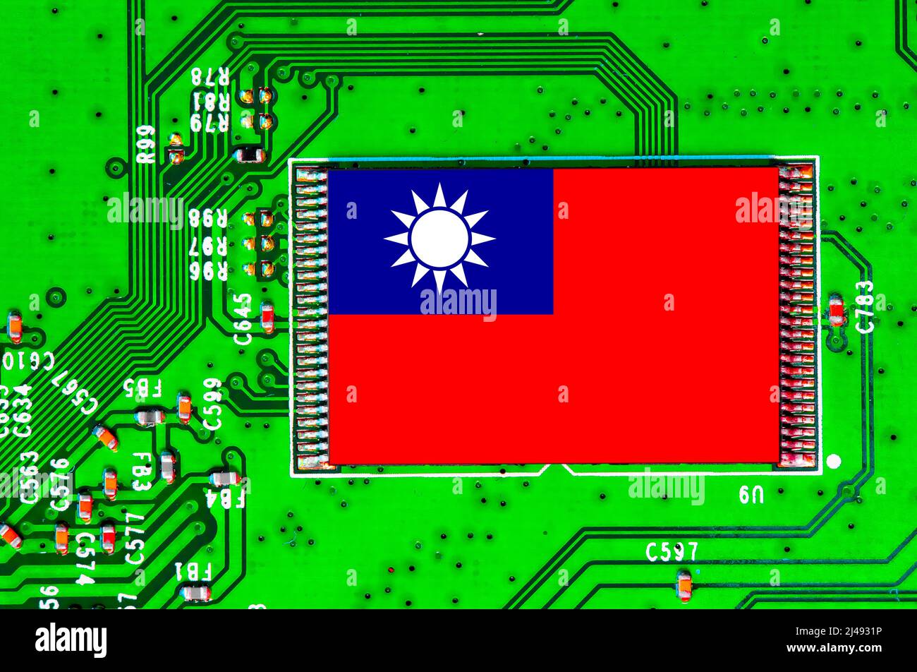Drapeau national taïwanais superposé sur la puce PC de la carte de circuit imprimé intégrée Banque D'Images