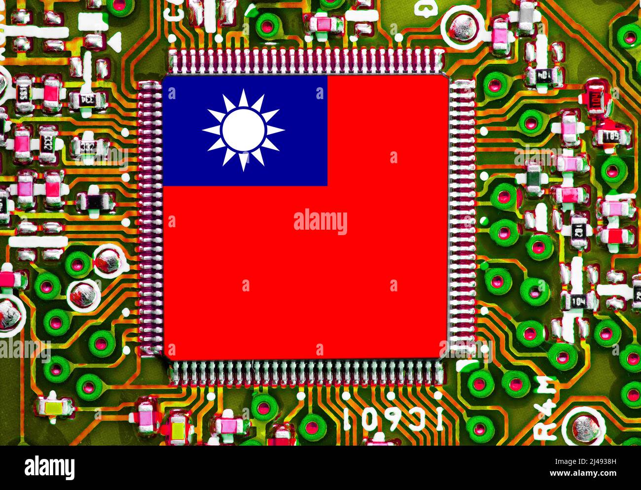Drapeau national taïwanais superposé sur la puce PC de la carte de circuit imprimé intégrée Banque D'Images
