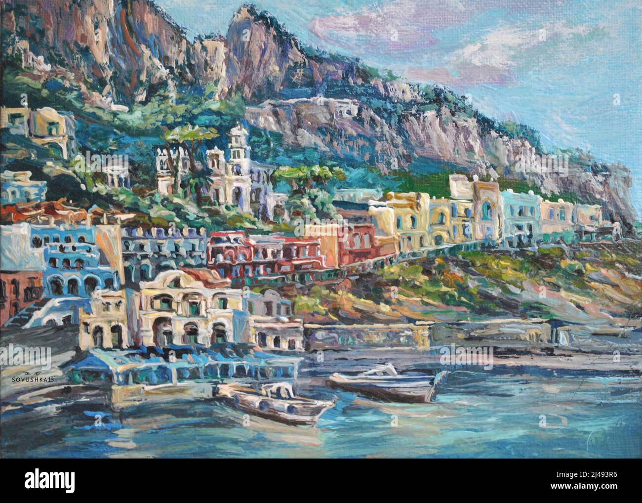 La numérisation par Natasha Sovushka13 Savitskaya de son authentique plein air peint à la main huile sur toile d'art en créant cette image. Banque D'Images