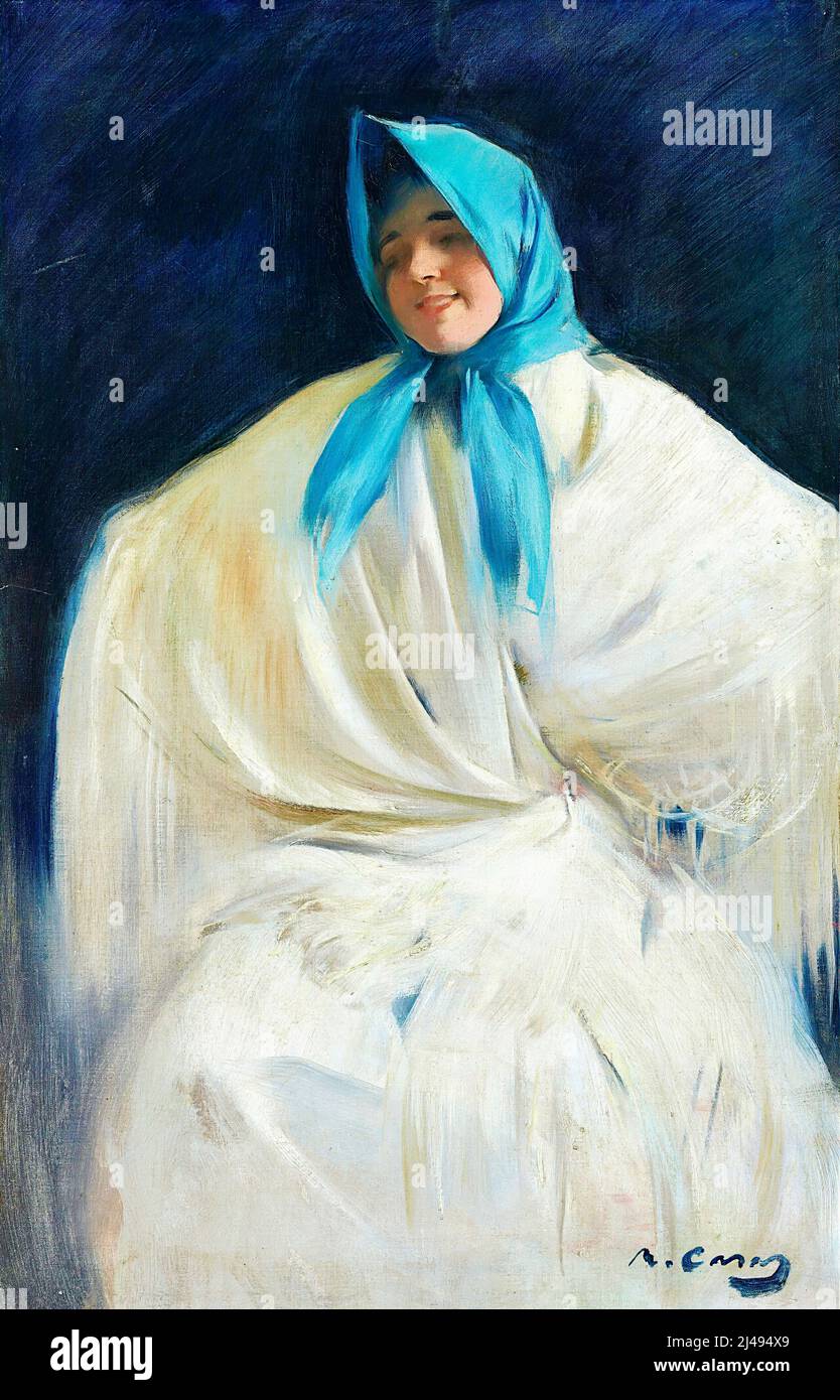 Ramon Casas - fille avec une écharpe bleue - 1898 Banque D'Images