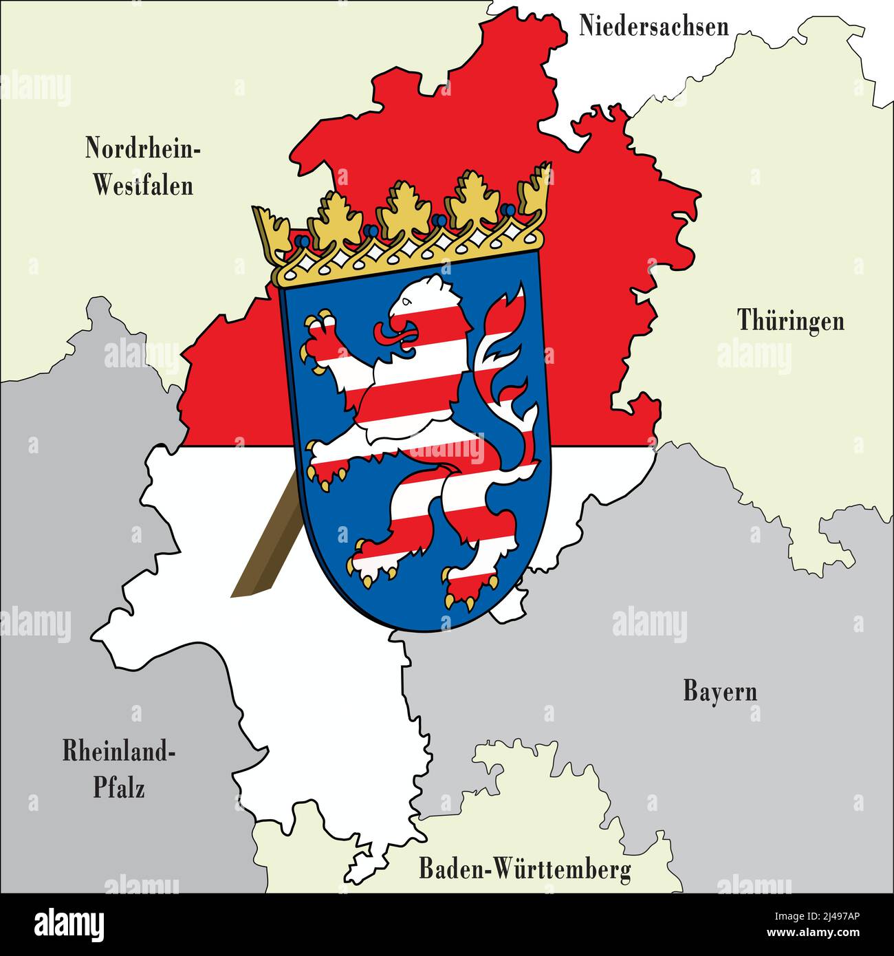 Drapeau De La Hesse (Land Allemand) Avec Armoiries - Dimensions 150 X 90 Cm - En Polyester - Fabriqué Par PHENO FLAGS