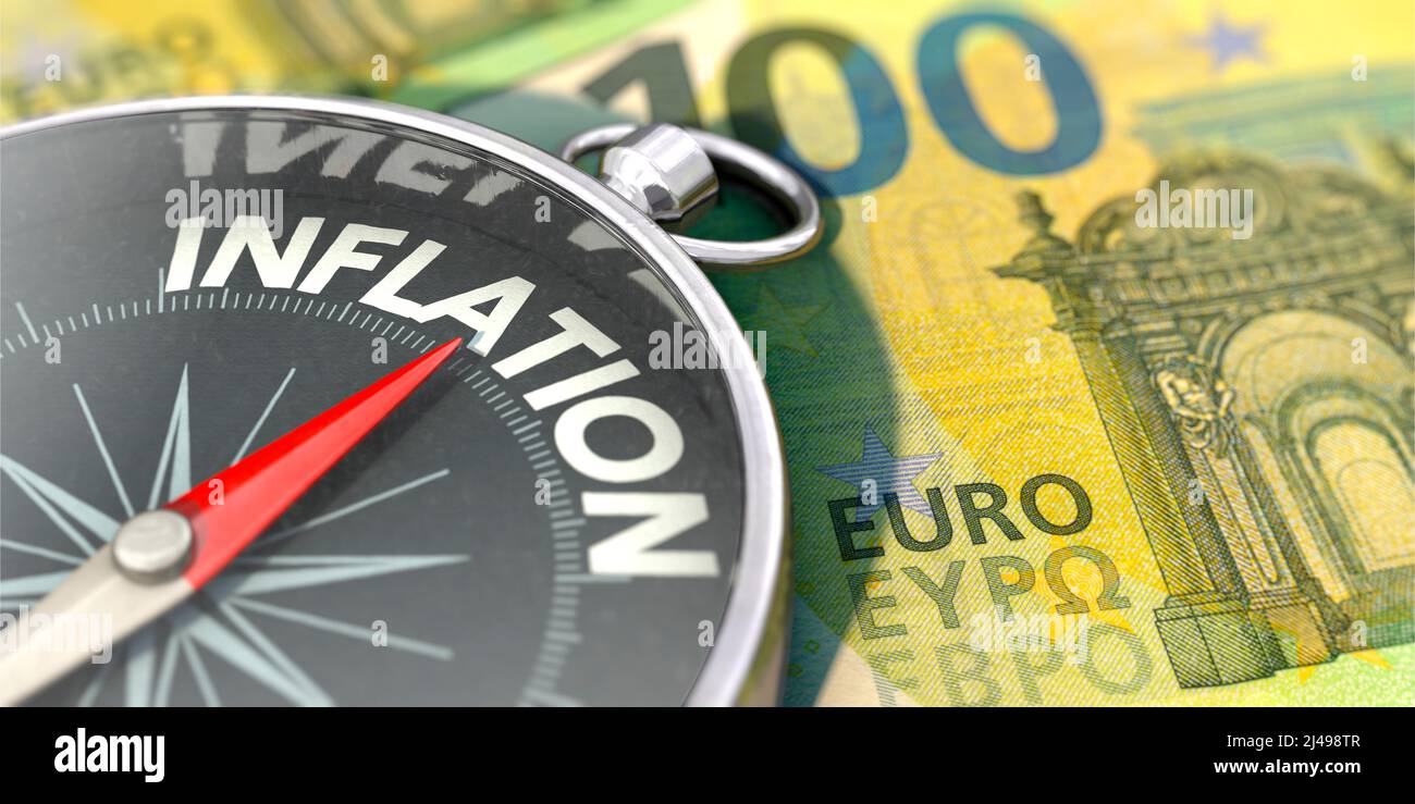 Aiguille de compas pointant vers l'inflation dans la zone euro Banque D'Images