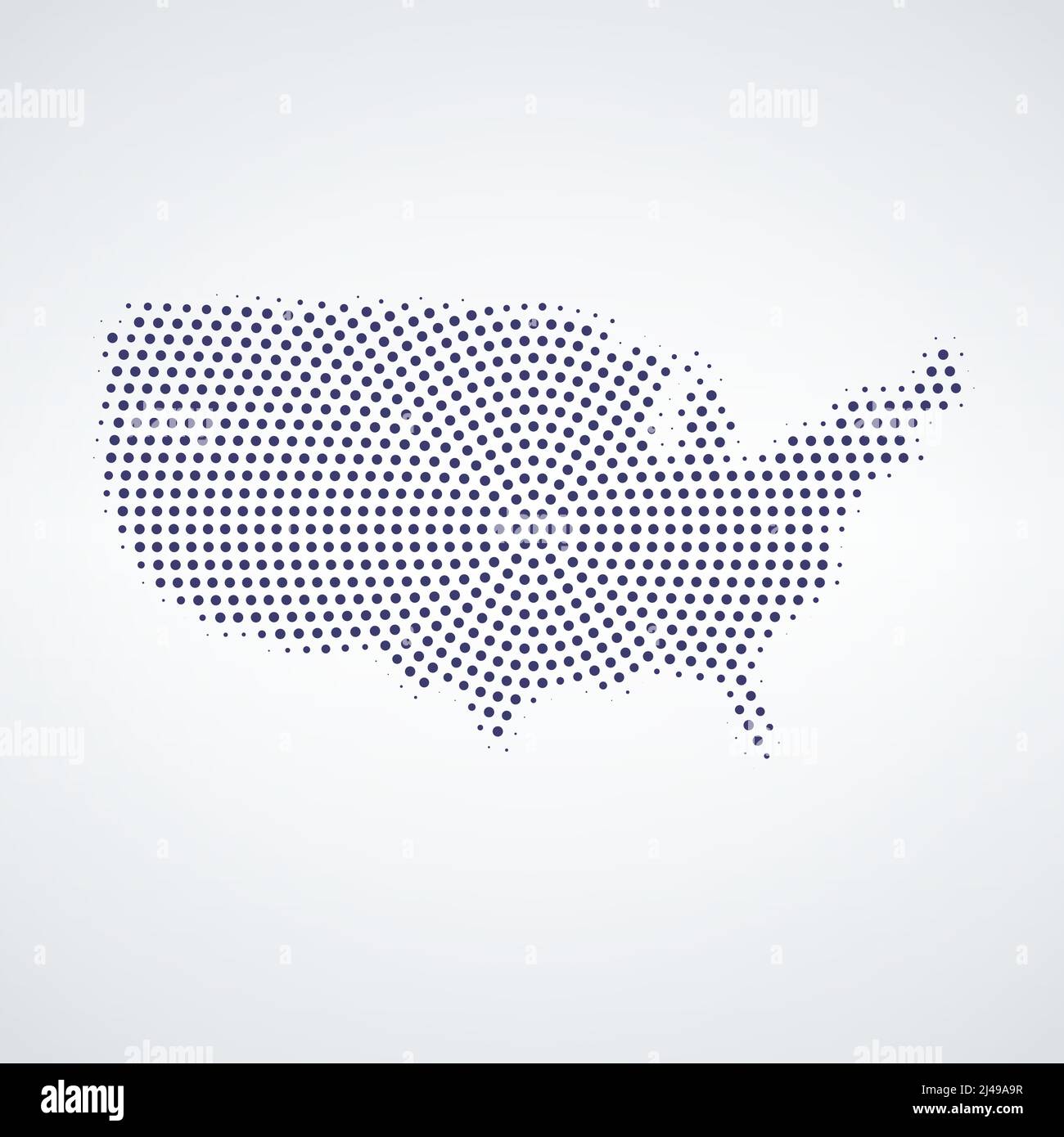 Carte USA centrée sur le cercle demi-ton. Carte géographique vectorielle sur fond blanc. Mosaïque vectorielle des Etats-Unis carte créée de pixels sphériques. Illustration de Vecteur