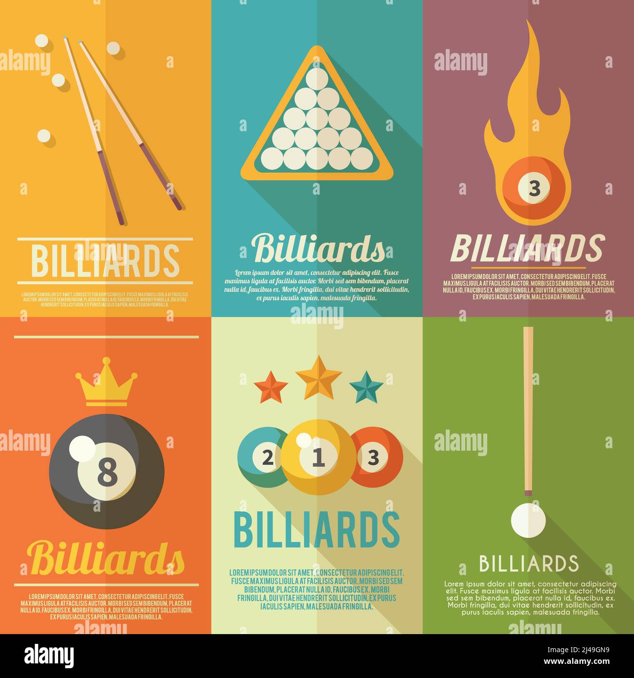 Billard billard billard snooker accessoires mini affiche plat ensemble isolé vecteur illustration Illustration de Vecteur