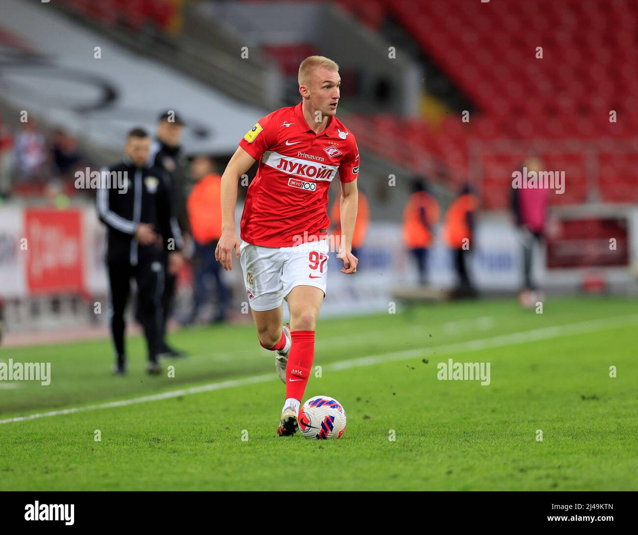 MOSCOW, RUSSIA, OCTOBER 20, 2021. The 2021/22 UEFA Europa League. Football  match between Spartak (Moscow) vs Leicester City (Leicester, England) at  Otkritie Arena in Moscow. Leicester von 3:4.Photo by Stupnikov Alexander/FC  Spartak