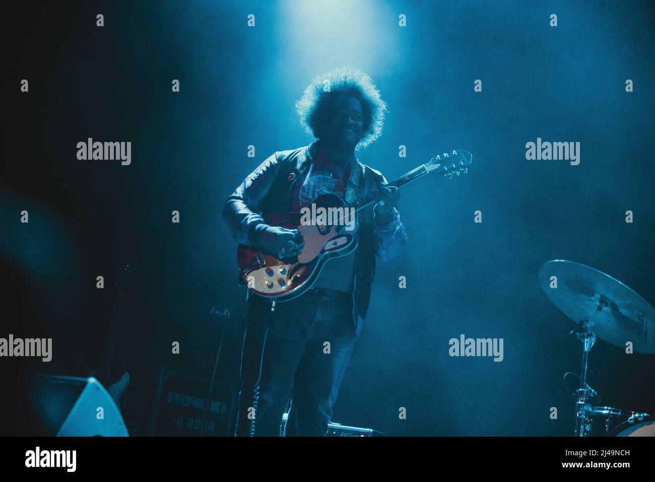 Copenhague, Danemark. 12th avril 2022. Le groupe américain de soul-jazz Delvon Lamarr Organ Trio donne un concert à l'hôtel Cecil de Copenhague. Ici, le guitariste Jimmy James est vu en direct sur scène. (Crédit photo : Gonzales photo/Alamy Live News Banque D'Images