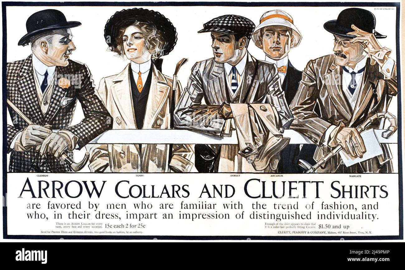 Colliers de flèche. Cluett chemises - Publicité design par JC Leyendecker - (1895 - 1917) - 1910s mode. Banque D'Images