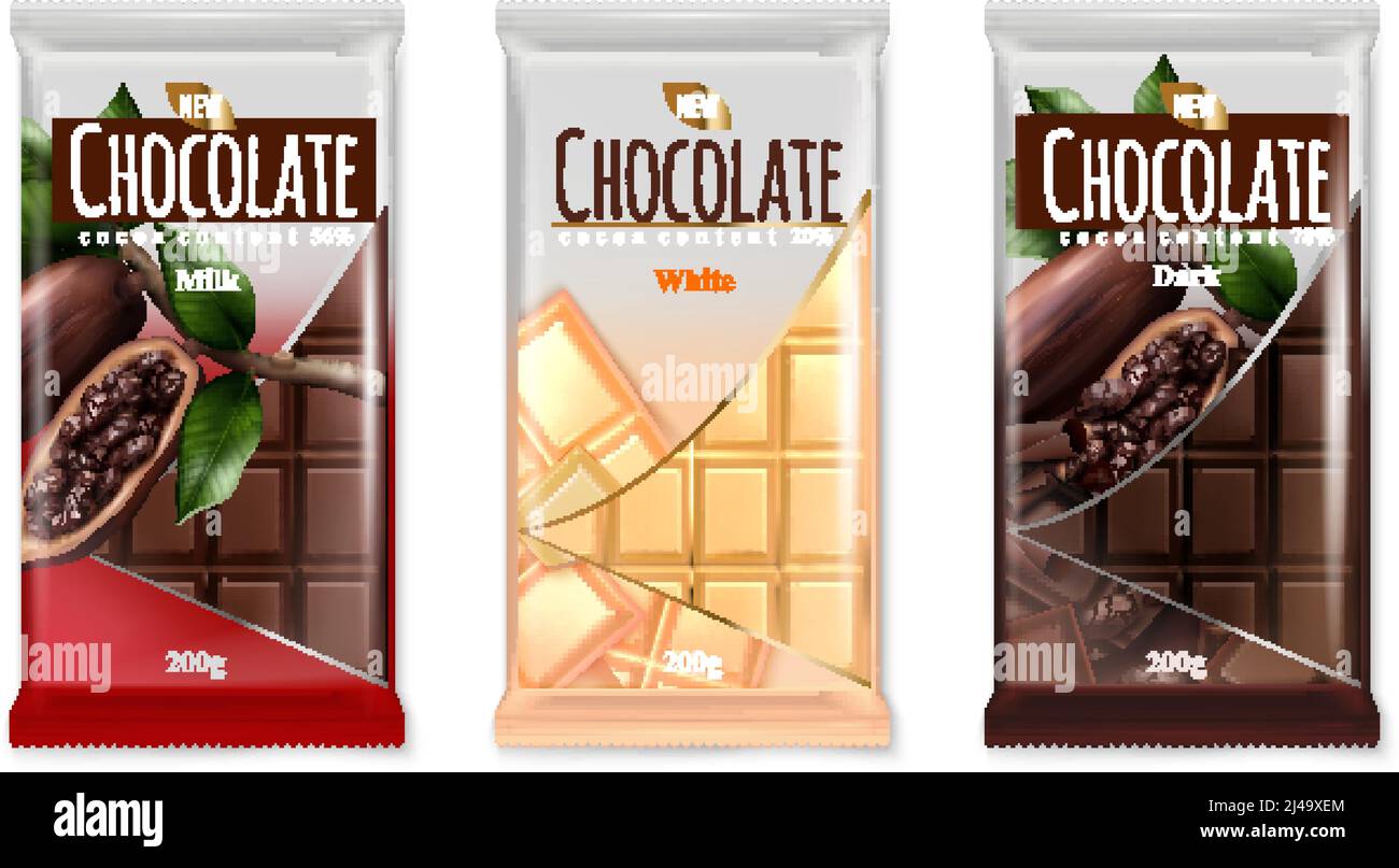 Publicité chocolat ensemble réaliste de blanc de lait foncé délicieux luxe marque bars emballage design illustration vectorielle isolée Illustration de Vecteur
