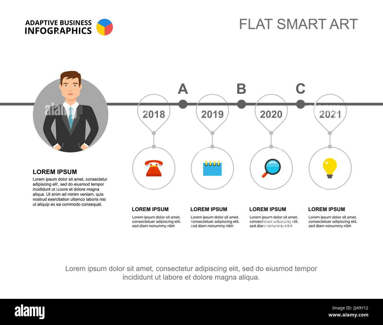 Modèle de diagramme de processus de calendrier de quatre ans pour présentation. Illustration vectorielle. Diagramme, graphique, infographique. Vision, projet, planification ou marketing Illustration de Vecteur