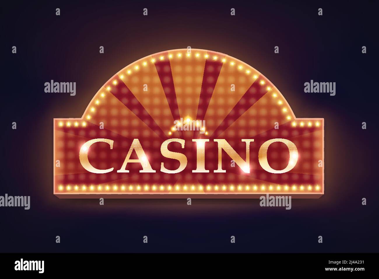 Panneau lumineux de casino rétro-lumineux Vector orange pour affiche, prospectus, panneau d'affichage, sites Web et club de jeu isolé sur fond noir Illustration de Vecteur