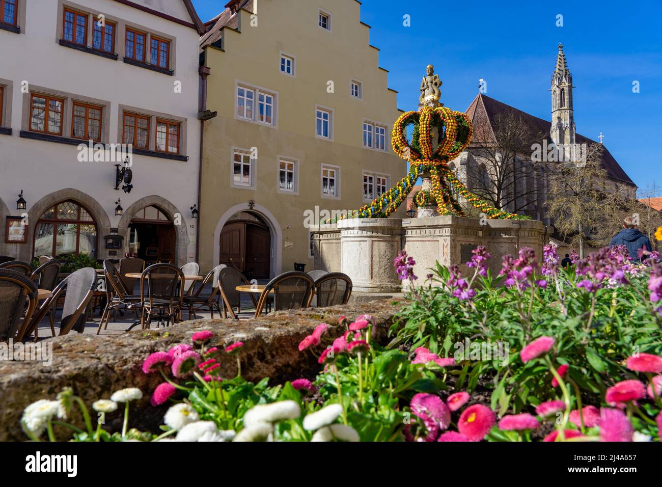 Décoration de vacances de Pâques dans le beau village allemand d'âge moyen Rothenburg ob der Tauber Allemagne . Banque D'Images