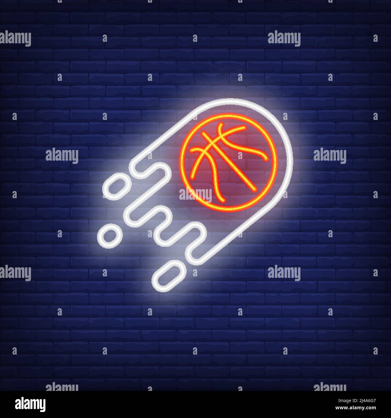 Panneau néon de basket-ball volant. Concept basket-ball, jeu d'équipe et sport. Design publicitaire. Panneau d'affichage coloré de nuit, bannière lumineuse. Vecteur illu Illustration de Vecteur