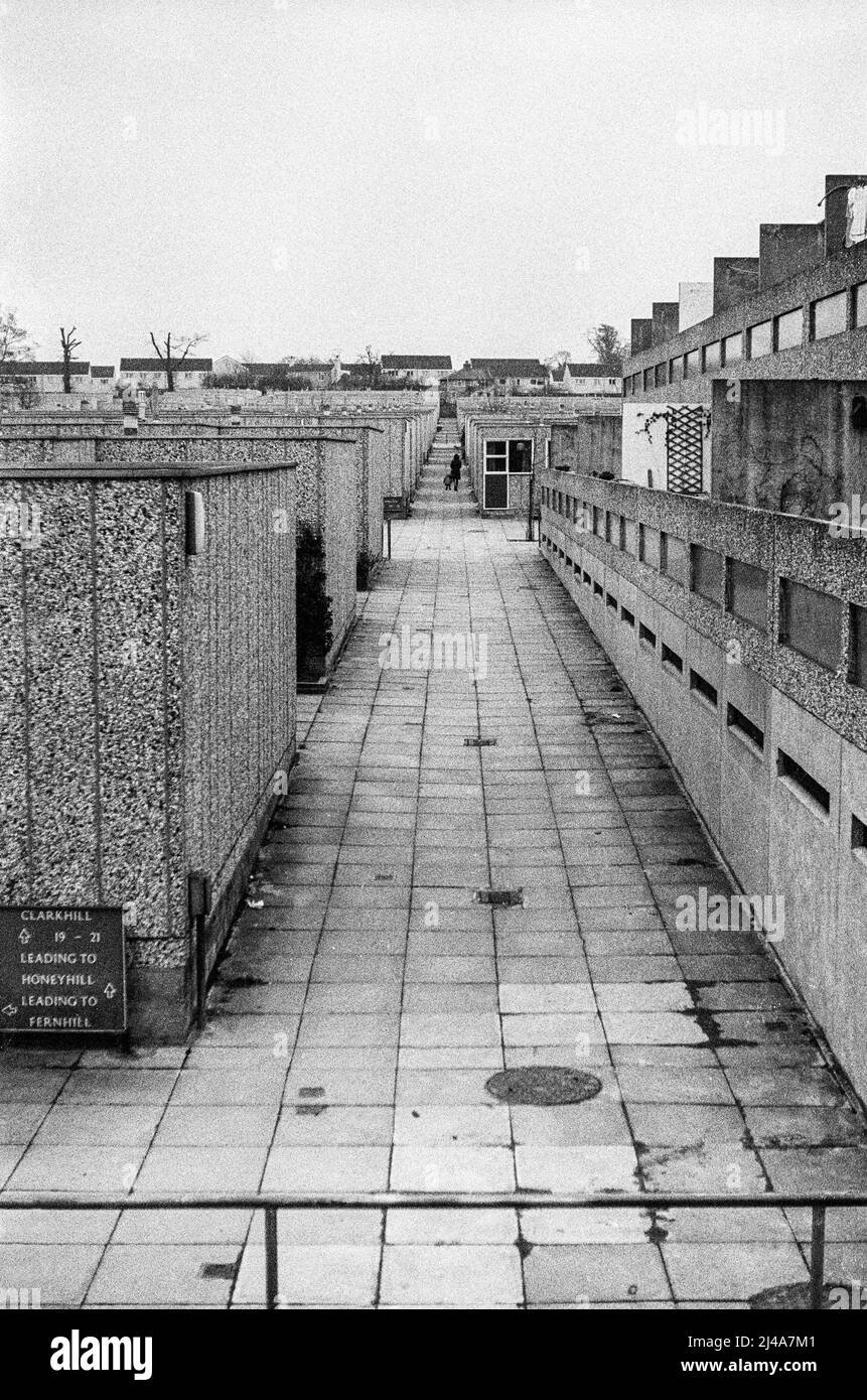 Photo d'archive du domaine de logement de Clarkhill à Harlow New Town. L'image est une acquisition du négatif noir et blanc d'origine pris en 1974 Banque D'Images